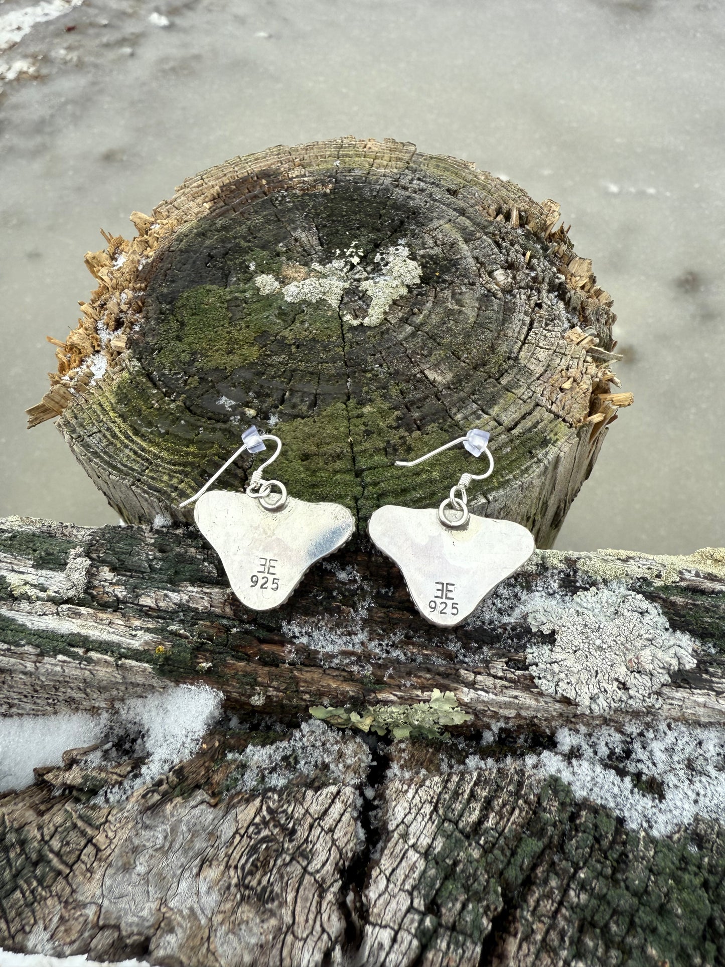Blue Ice Dahlia Cow Head Earrings