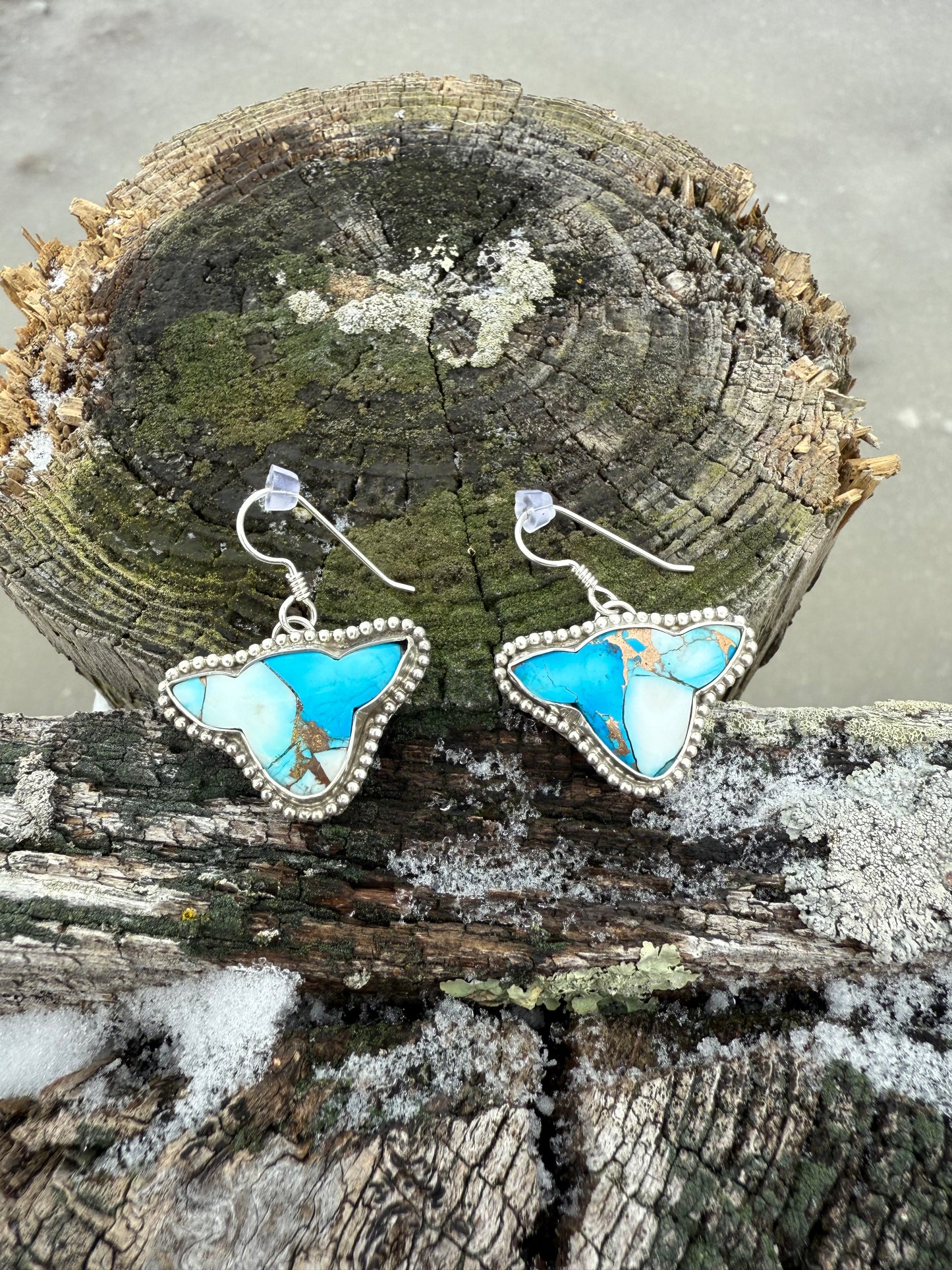 Blue Ice Dahlia Cow Head Earrings