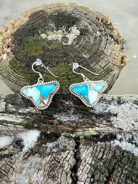 Blue Ice Dahlia Cow Head Earrings