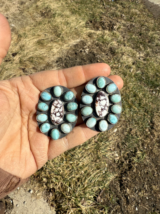 Wild Horse and Larimar Stud Earrings