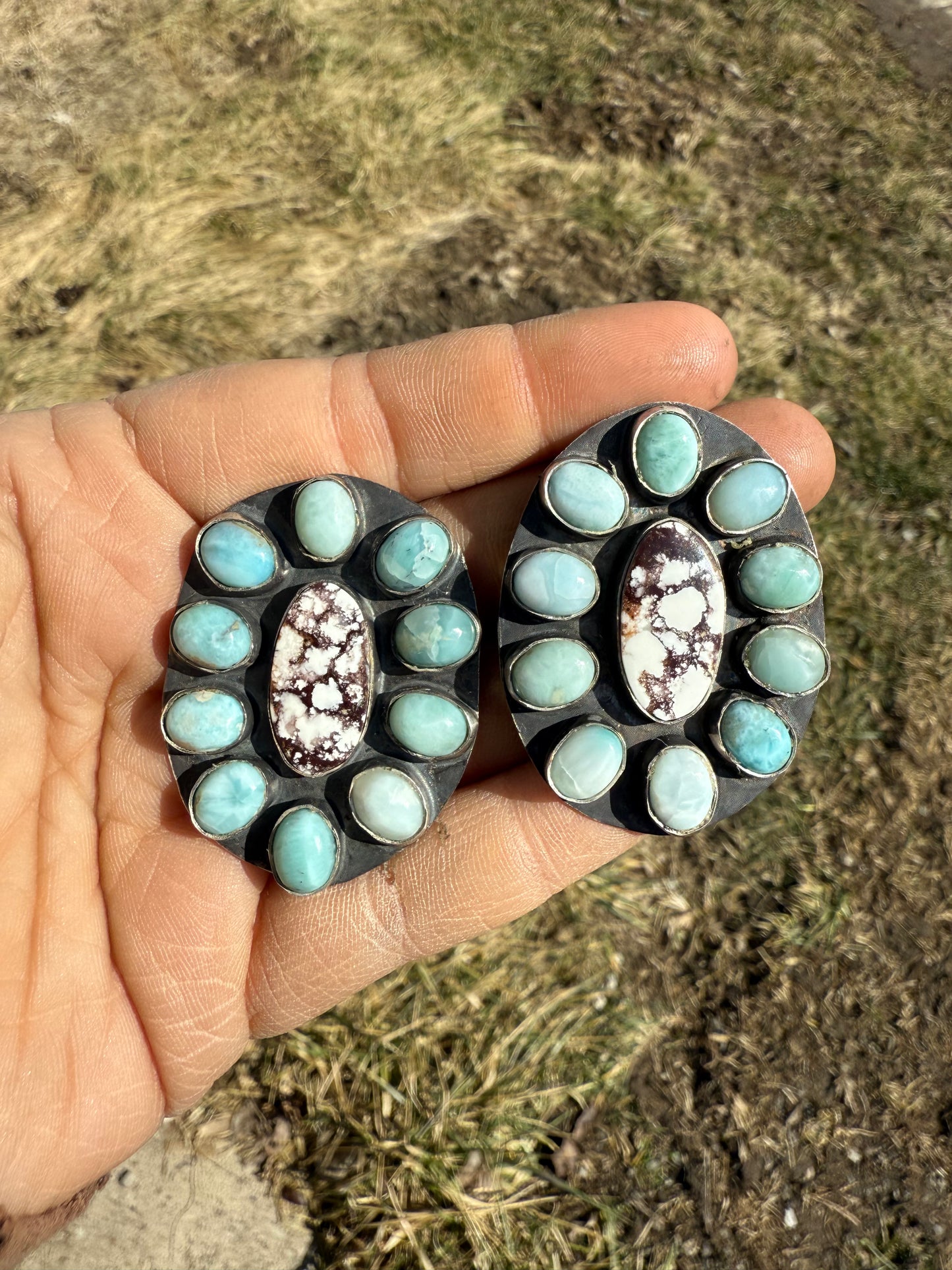 Wild Horse and Larimar Stud Earrings